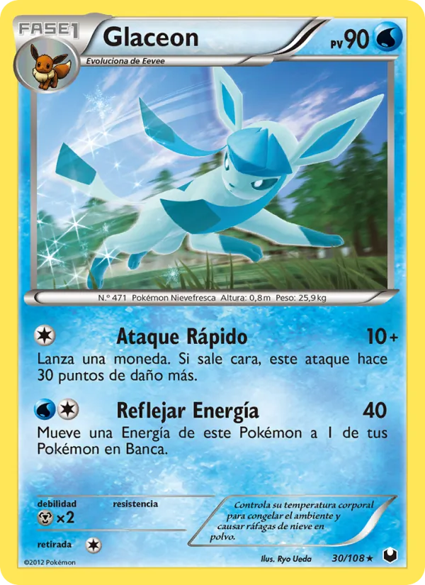Carta Glaceon de la expansión Oscuros Exploradores, número 30/108