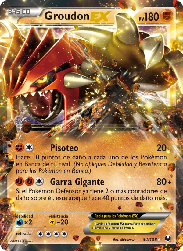 Carta Groudon-EX de la expansión Oscuros Exploradores, número 54/108