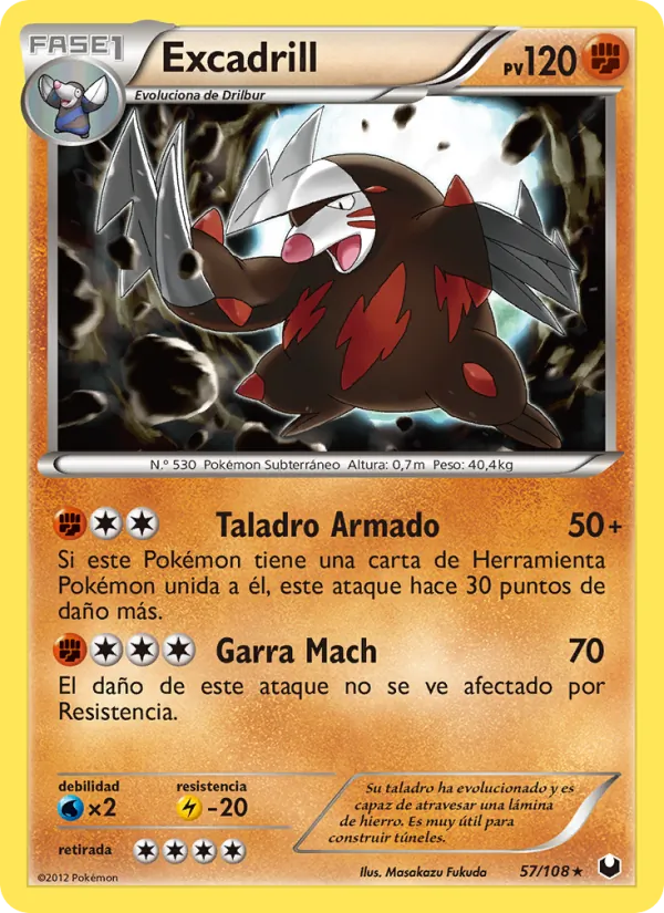 Carta Excadrill de la expansión Oscuros Exploradores, número 57/108