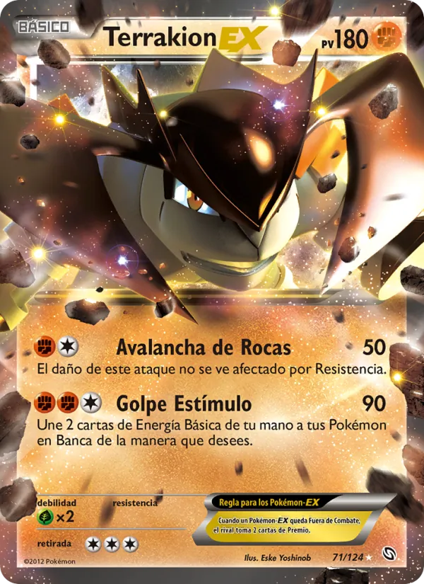 Carta Terrakion-EX de la expansión Dragones Majestuosos, número 71/124