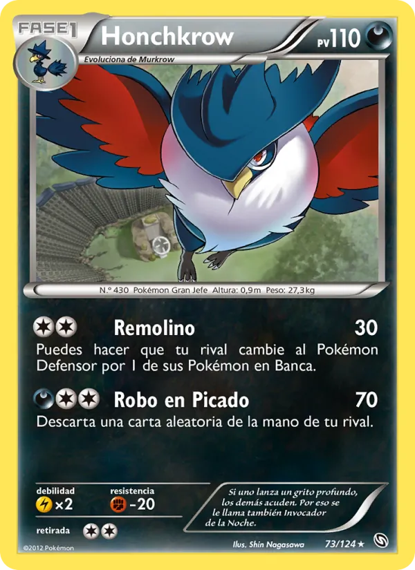 Carta Honchkrow de la expansión Dragones Majestuosos, número 73/124