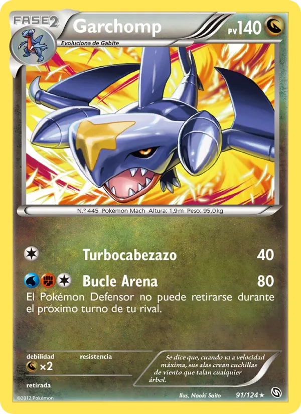 Carta Garchomp de la expansión Dragones Majestuosos, número 91/124