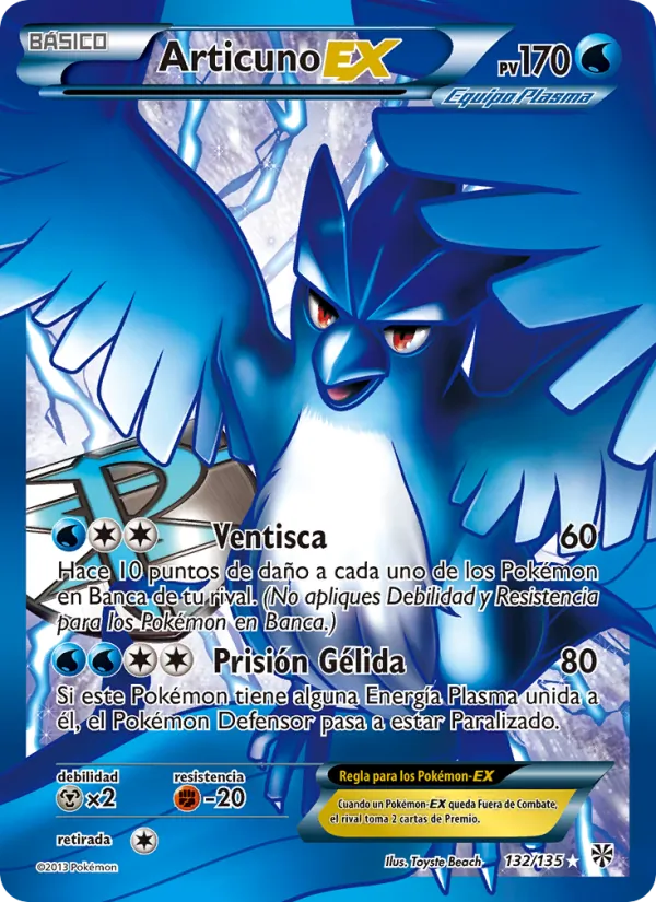 Carta Articuno-EX de la expansión Tormenta Plasma, número 132/135