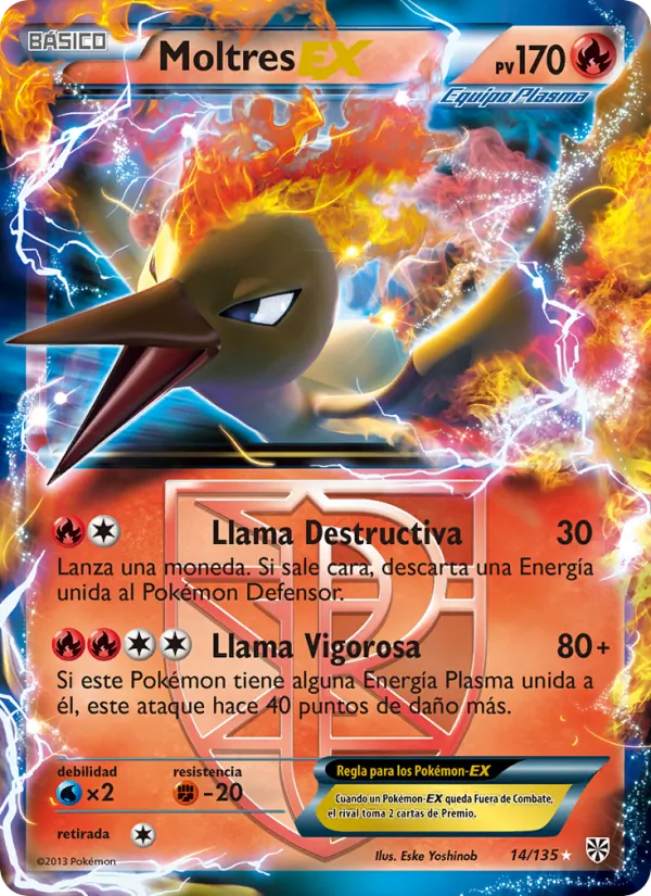 Carta Moltres-EX de la expansión Tormenta Plasma, número 14/135