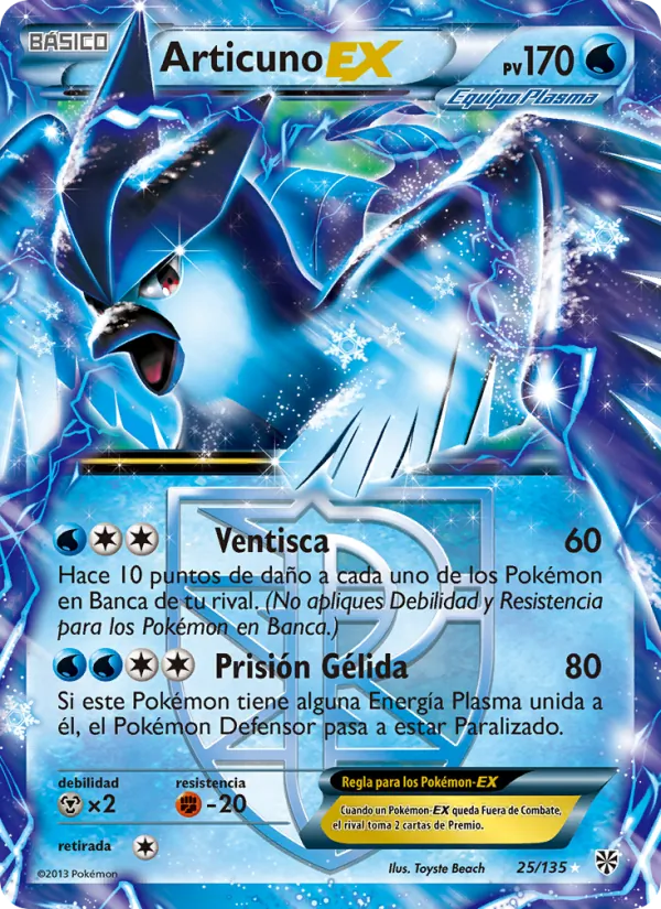 Carta Articuno-EX de la expansión Tormenta Plasma, número 25/135