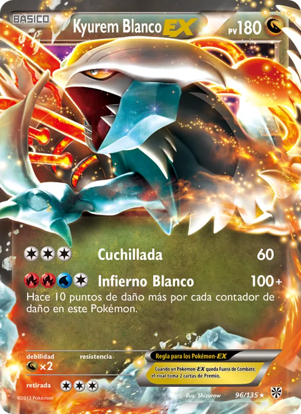 Carta Kyurem Blanco-EX de la expansión Tormenta Plasma, número 96/135