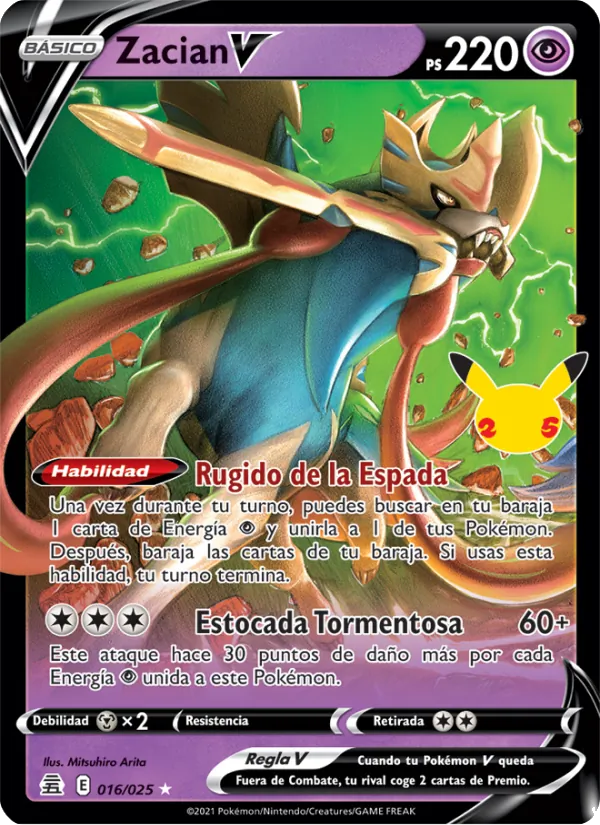 Carta Zacian V de la expansión Celebraciones, número 16/25