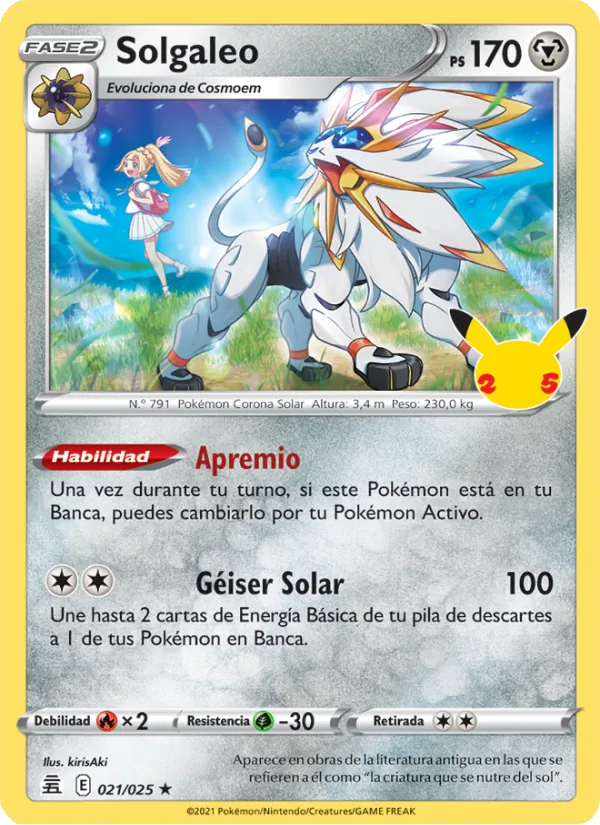 Carta Solgaleo de la expansión Celebraciones, número 21/25