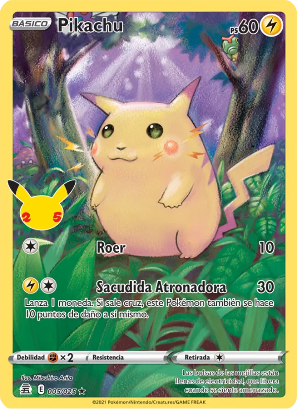 Carta Pikachu de la expansión Celebraciones, número 5/25
