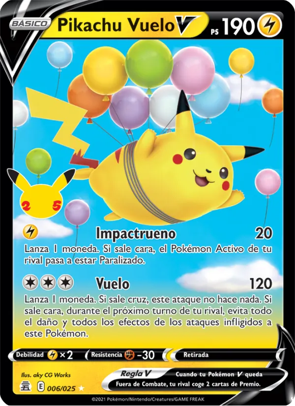Carta Pikachu Vuelo V de la expansión Celebraciones, número 6/25