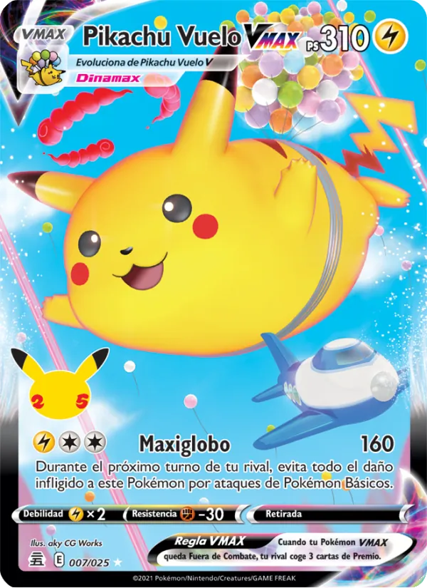 Carta Pikachu Vuelo VMAX de la expansión Celebraciones, número 7/25