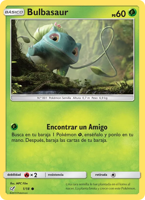 Carta Bulbasaur de la expansión Detective Pikachu, número 1/18