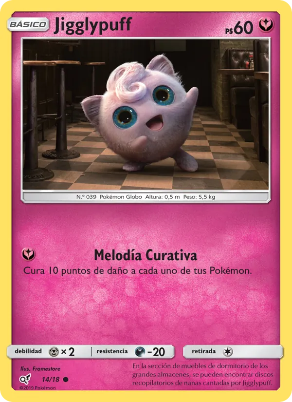 Carta Jigglypuff de la expansión Detective Pikachu, número 14/18