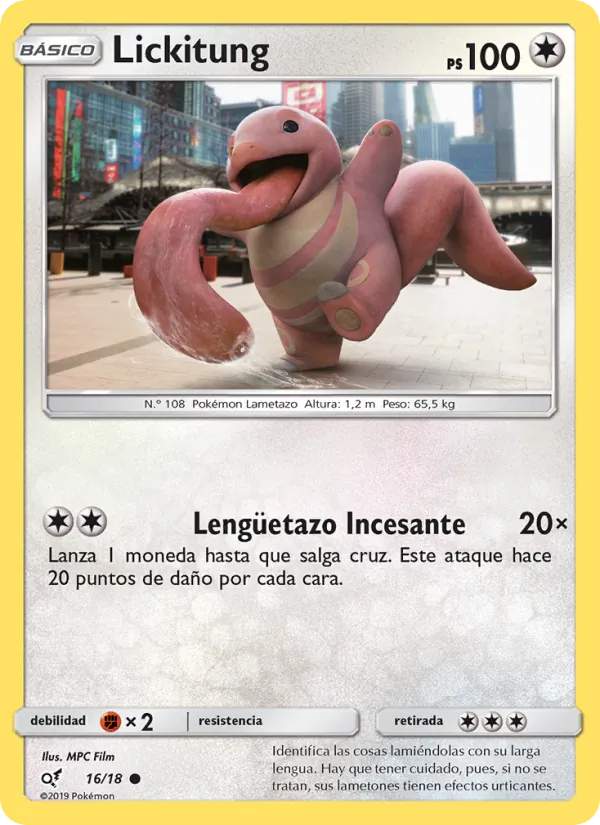 Carta Lickitung de la expansión Detective Pikachu, número 16/18