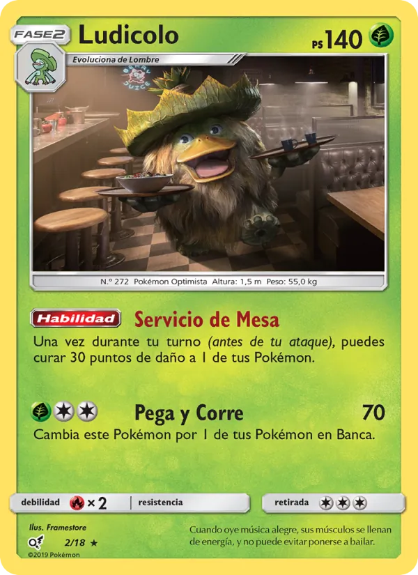 Carta Ludicolo de la expansión Detective Pikachu, número 2/18