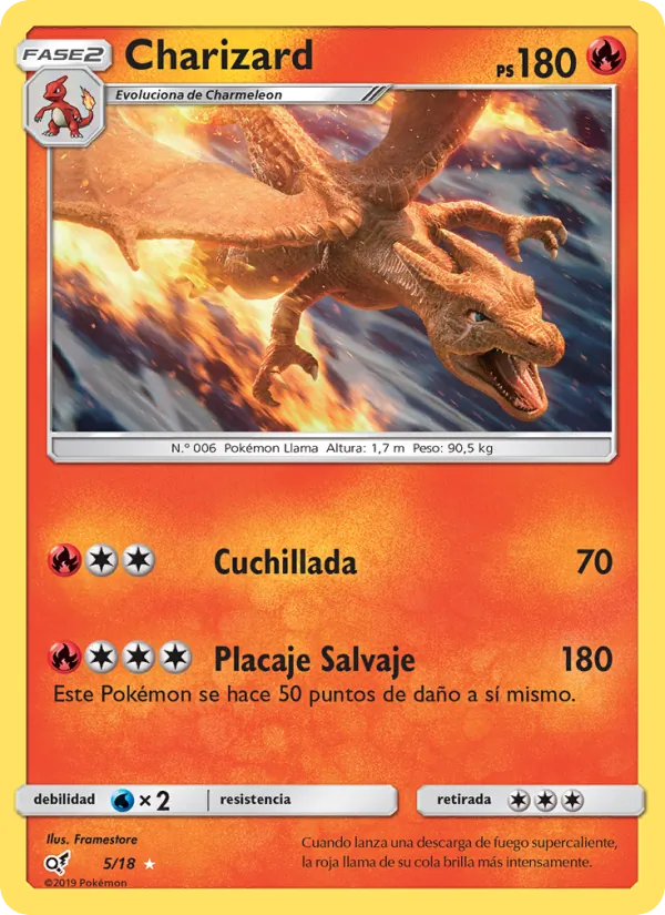 Carta Charizard de la expansión Detective Pikachu, número 5/18