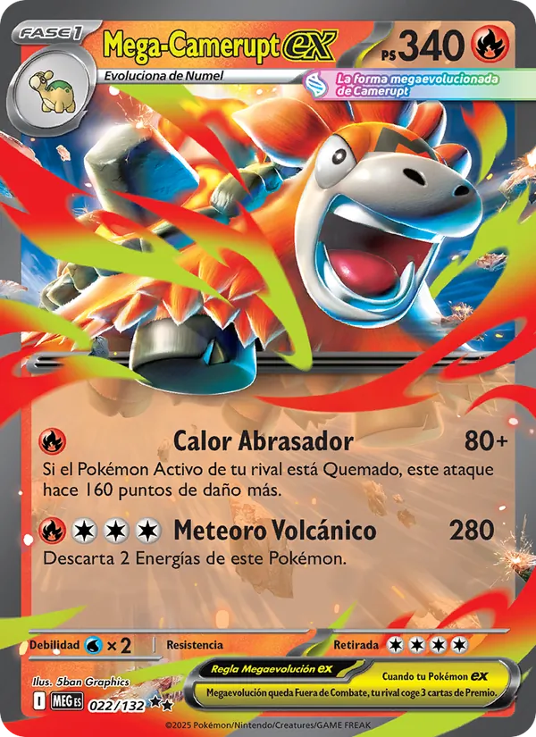 Carta Mega-Camerupt ex de la expansión Megaevolución, número 022/132
