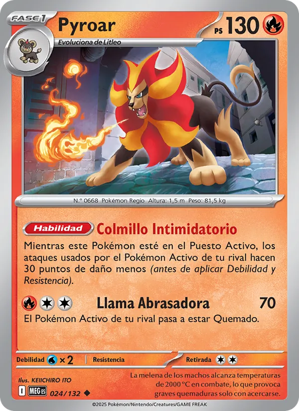 Carta Pyroar de la expansión Megaevolución, número 024/132