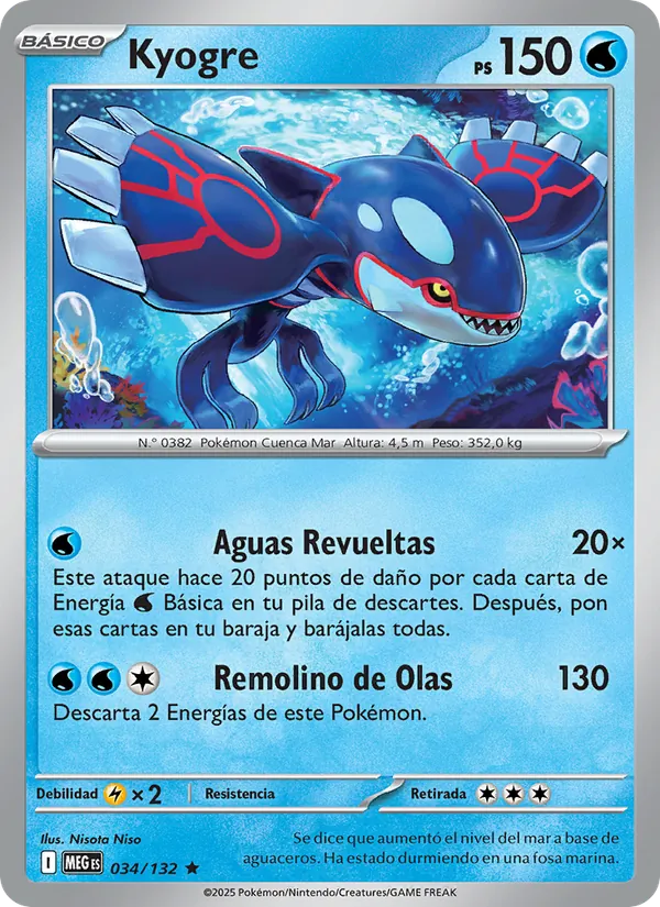 Carta Kyogre de la expansión Megaevolución, número 034/132