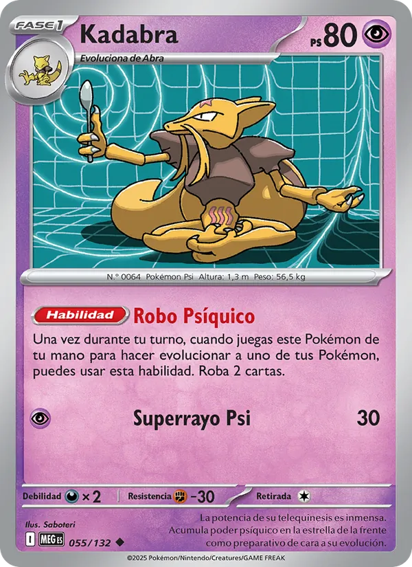 Carta Kadabra de la expansión Megaevolución, número 055/132