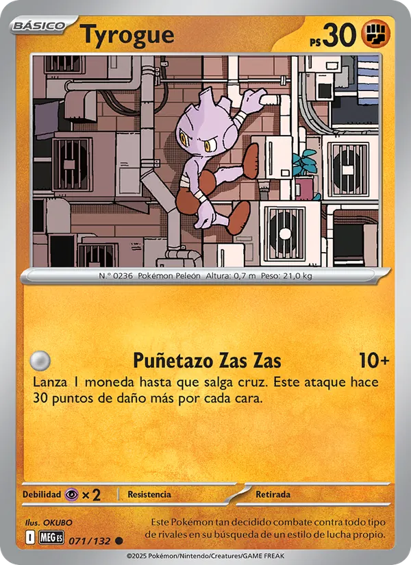 Carta Tyrogue de la expansión Megaevolución, número 071/132