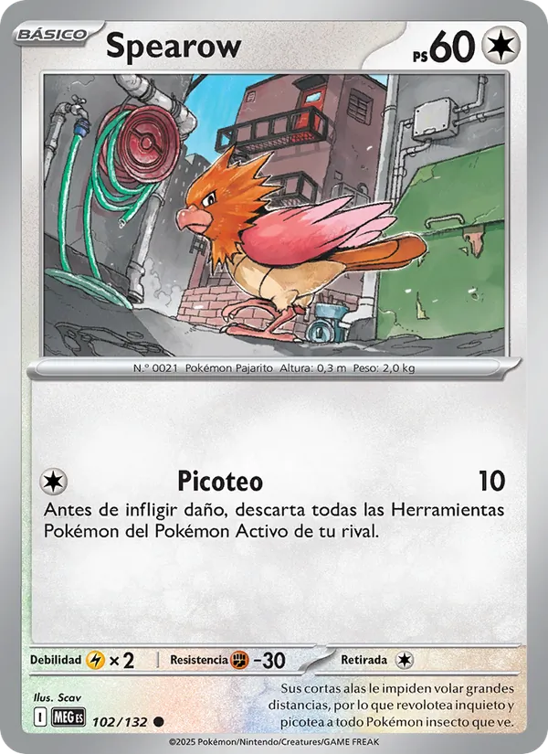 Carta Spearow de la expansión Megaevolución, número 102/132