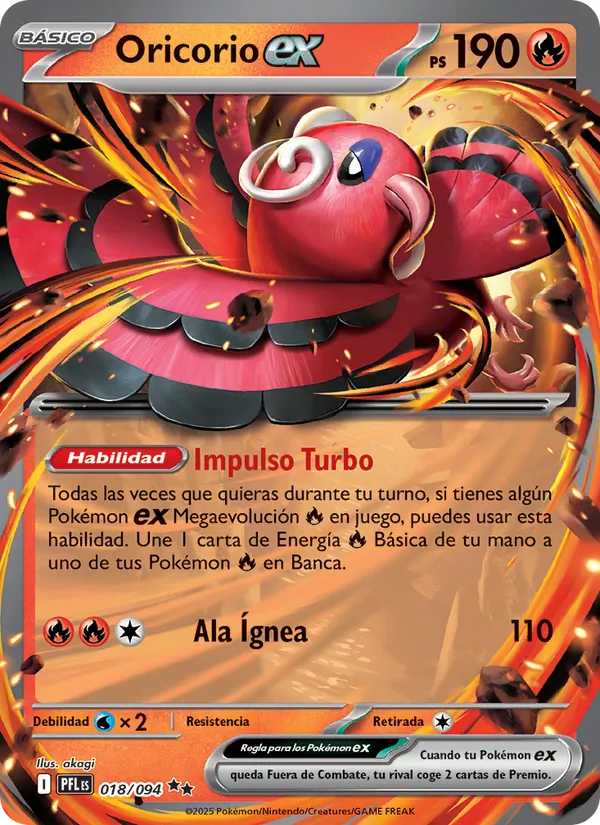 Carta Oricorio ex de la expansión Fuegos Fantasmales, número 018/94