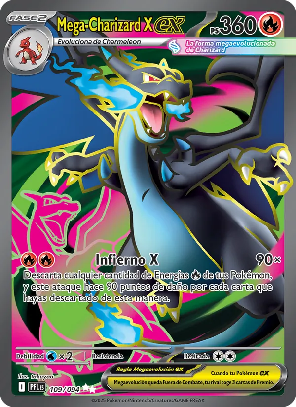 Carta Mega-Charizard X ex de la expansión Fuegos Fantasmales, número 109/94