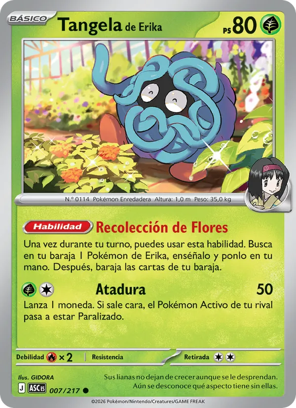 Carta Tangela de Erika de la expansión Héroes Ascendentes, número 007/217