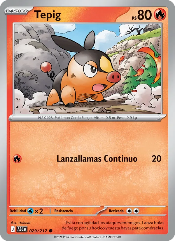 Carta Tepig de la expansión Héroes Ascendentes, número 029/217
