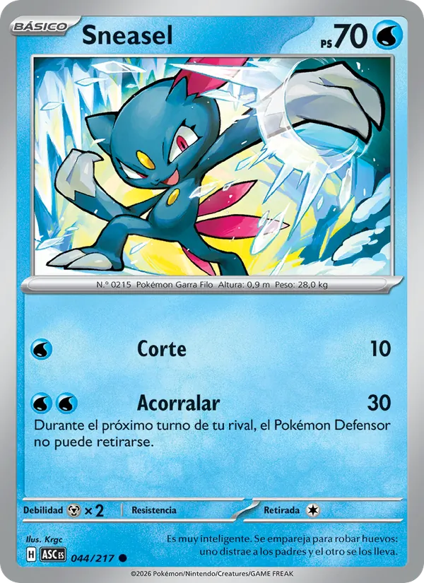 Carta Sneasel de la expansión Héroes Ascendentes, número 044/217