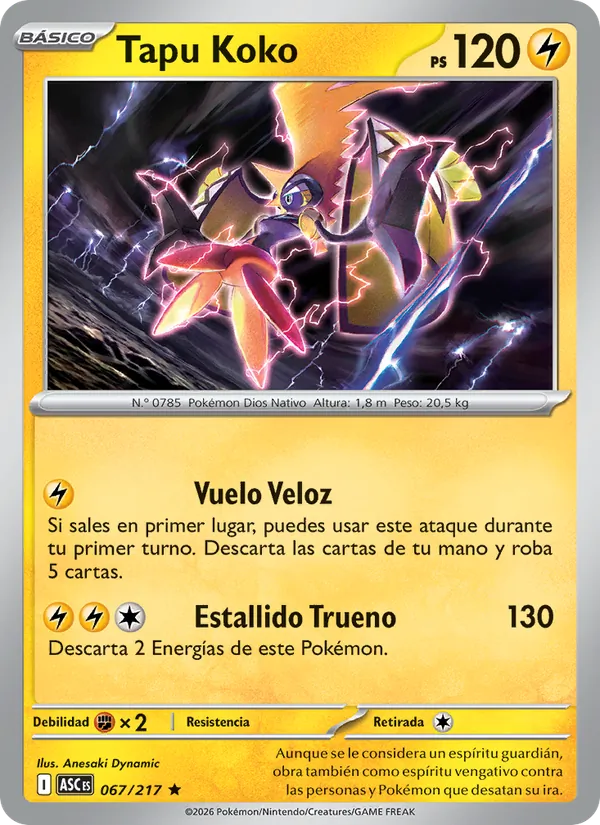 Carta Tapu Koko de la expansión Héroes Ascendentes, número 067/217