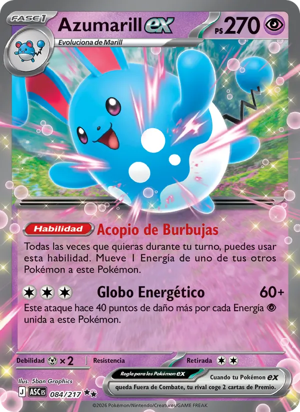 Carta Azumarill ex de la expansión Héroes Ascendentes, número 084/217