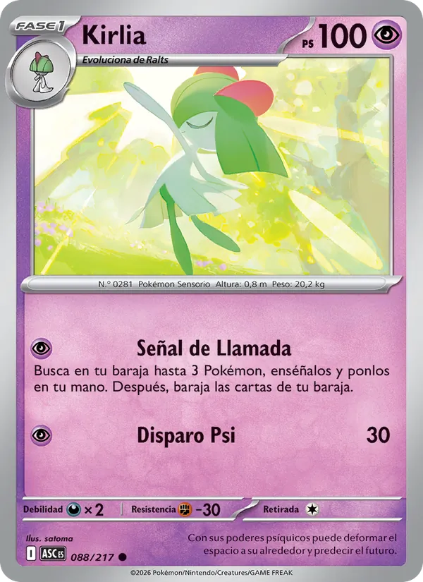 Carta Kirlia de la expansión Héroes Ascendentes, número 088/217