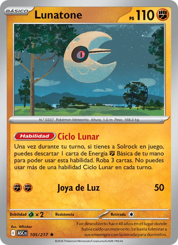 Carta Lunatone de la expansión Héroes Ascendentes, número 105/217