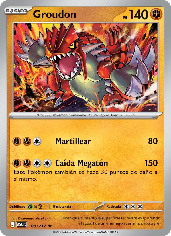 Carta Groudon de la expansión Héroes Ascendentes, número 108/217
