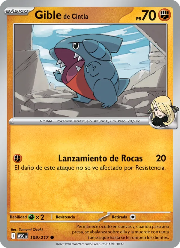 Carta Gible de Cintia de la expansión Héroes Ascendentes, número 109/217