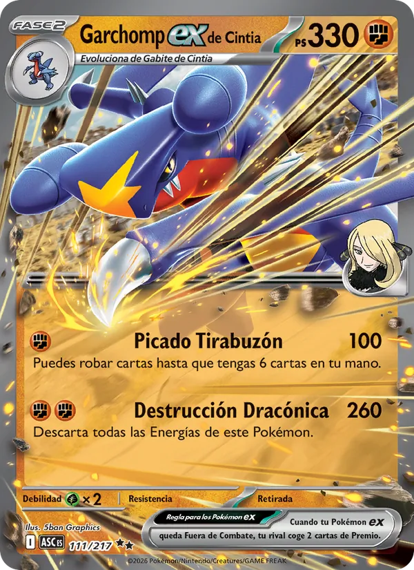 Carta Garchomp ex de Cintia de la expansión Héroes Ascendentes, número 111/217