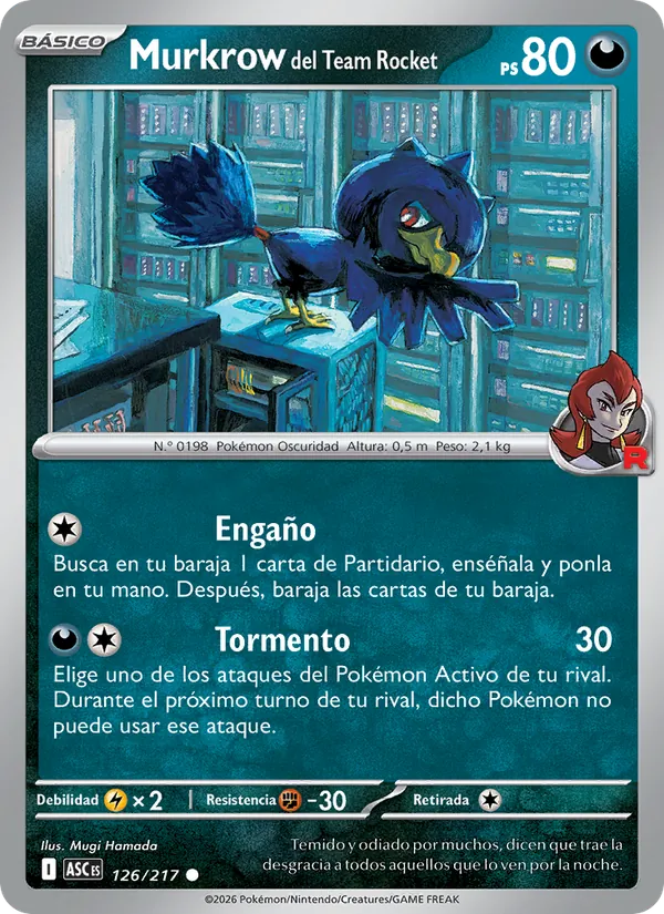 Carta Murkrow del Team Rocket de la expansión Héroes Ascendentes, número 126/217