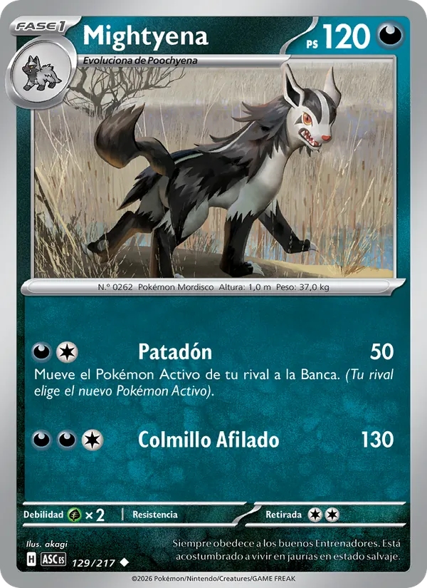 Carta Mightyena de la expansión Héroes Ascendentes, número 129/217