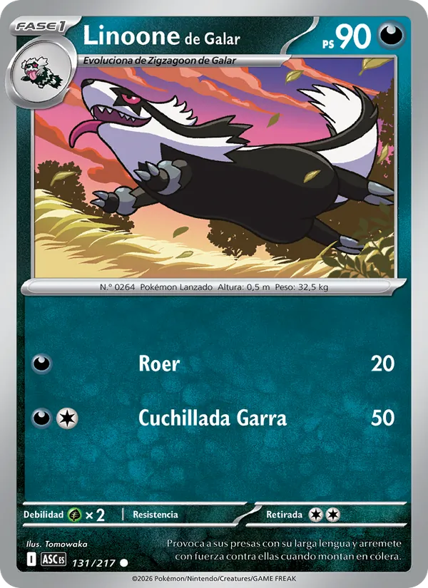 Carta Linoone de Galar de la expansión Héroes Ascendentes, número 131/217