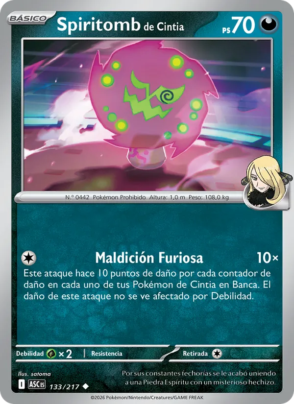 Carta Spiritomb de Cintia de la expansión Héroes Ascendentes, número 133/217