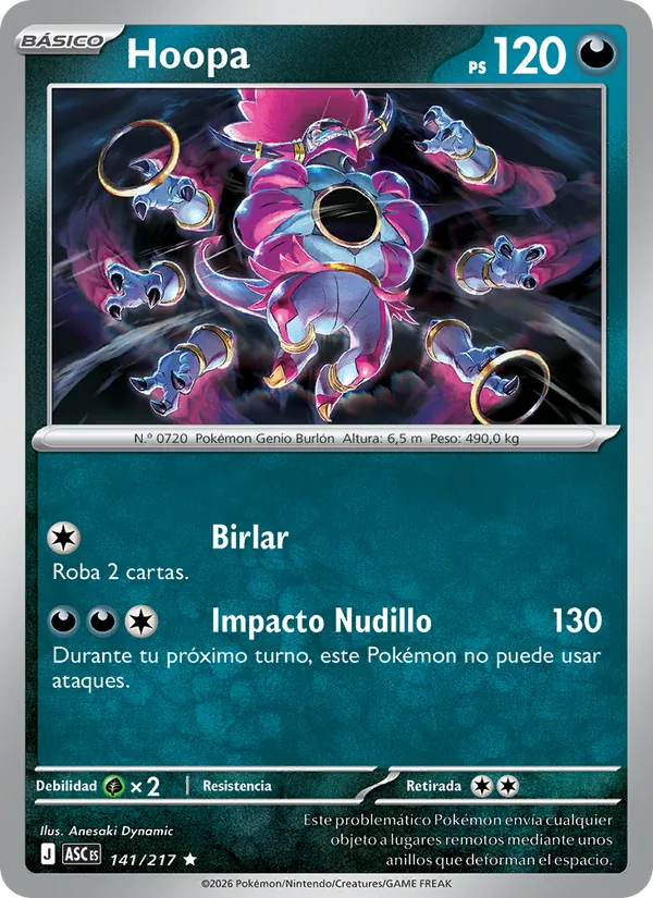Carta Hoopa de la expansión Héroes Ascendentes, número 141/217