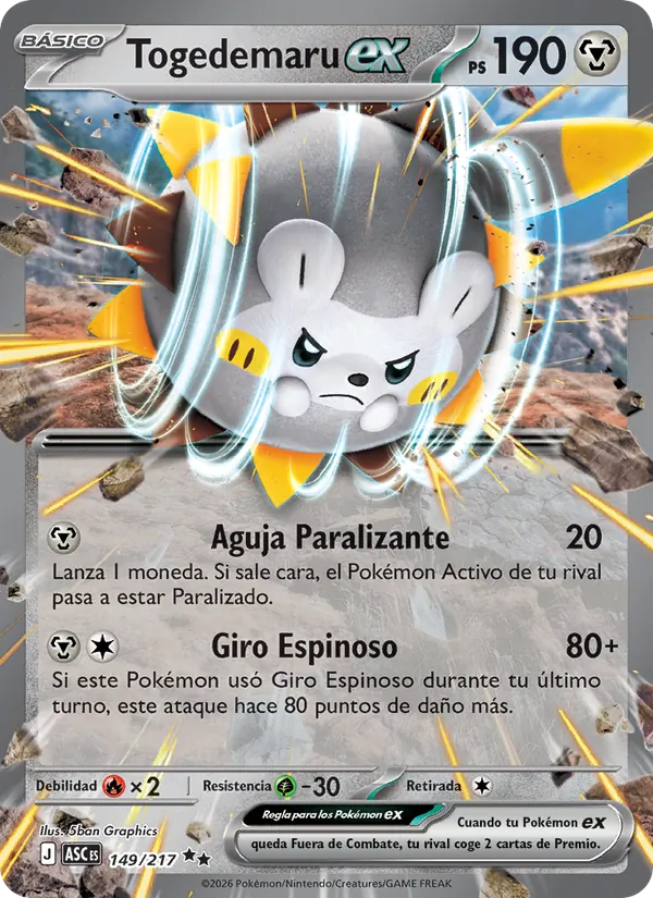 Carta Togedemaru ex de la expansión Héroes Ascendentes, número 149/217