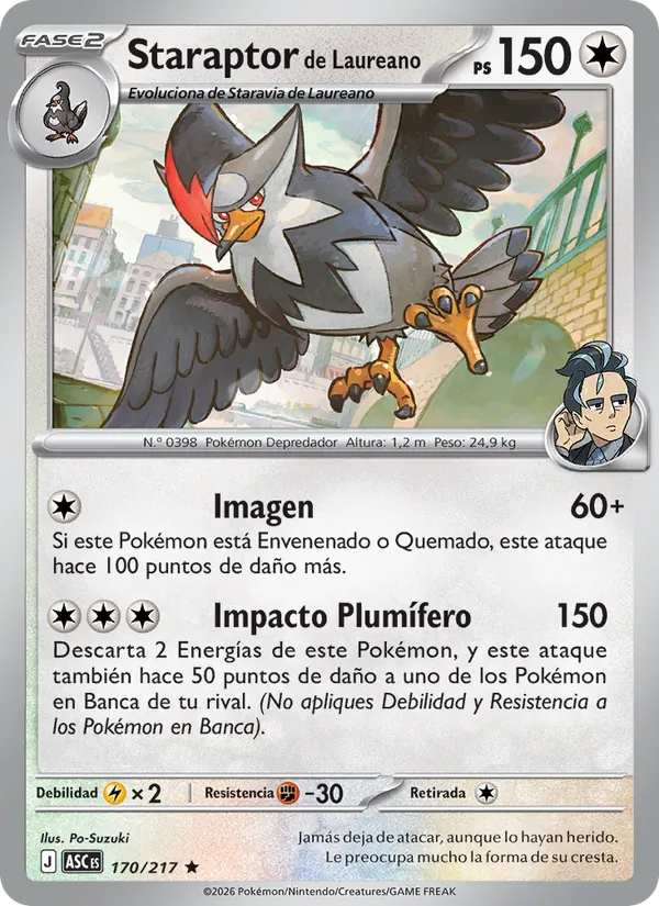 Carta Staraptor de Laureano de la expansión Héroes Ascendentes, número 170/217