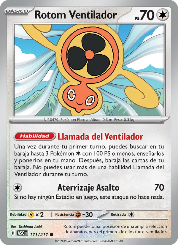 Carta Rotom Ventilador de la expansión Héroes Ascendentes, número 171/217