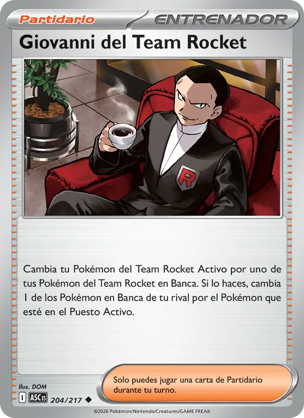 Carta Giovanni del Team Rocket de la expansión Héroes Ascendentes, número 204/217