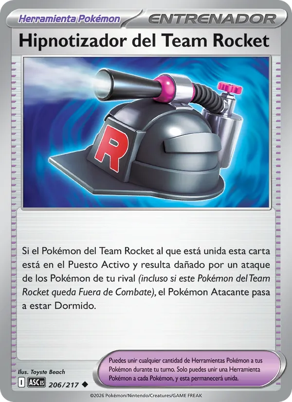 Carta Hipnotizador del Team Rocket de la expansión Héroes Ascendentes, número 206/217
