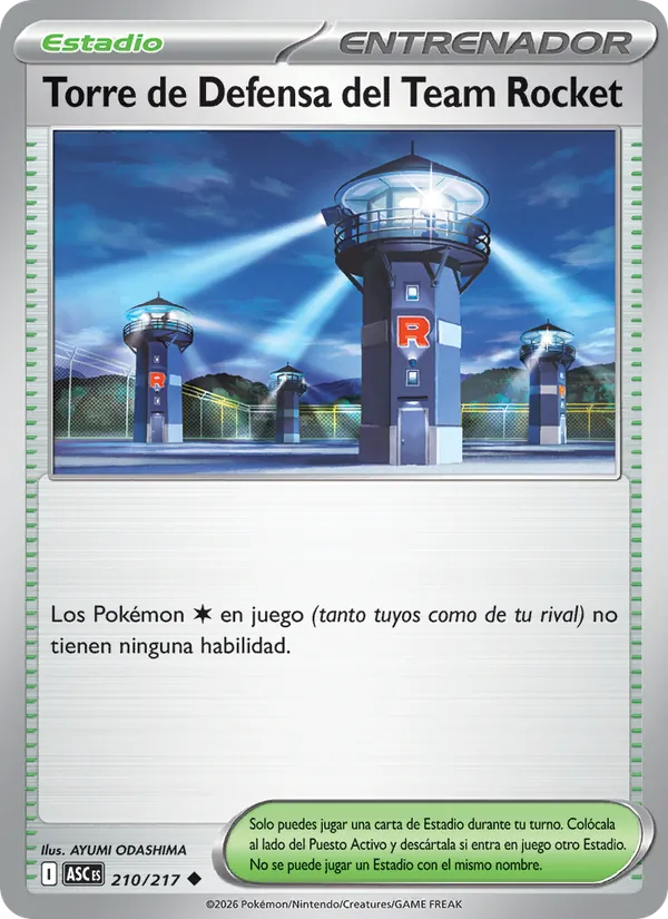 Carta Torre de Defensa del Team Rocket de la expansión Héroes Ascendentes, número 210/217