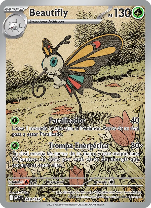 Carta Beautifly de la expansión Héroes Ascendentes, número 219/217